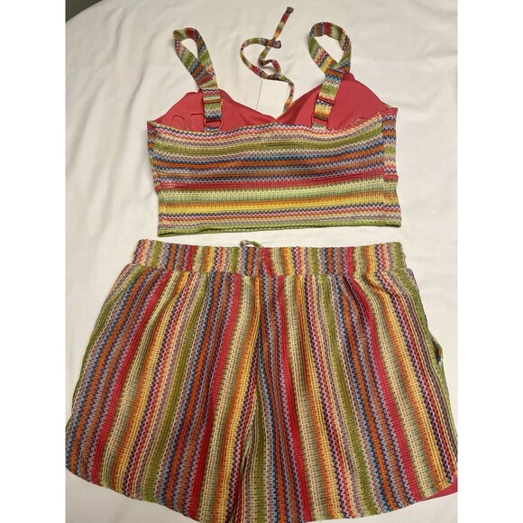 Derek Heart Size Crochet Knit Tank & Shorts Set L 11/13 BoHo Hippie Retro New - Picture 3 of 15